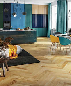 Atkinson & Kirby Siwa Click Herringbone Engineered Oak Flooring Brushed Matt Lacquer