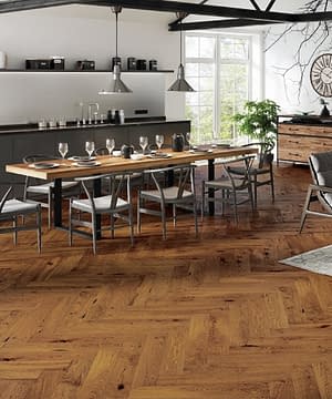 Atkinson & Kirby Dorchester Click Herringbone Engineered Oak Flooring Brushed Matt Lacquer