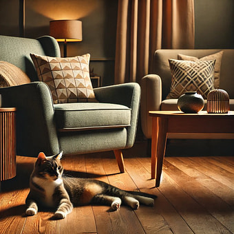 cat laying on oak engineered flooring