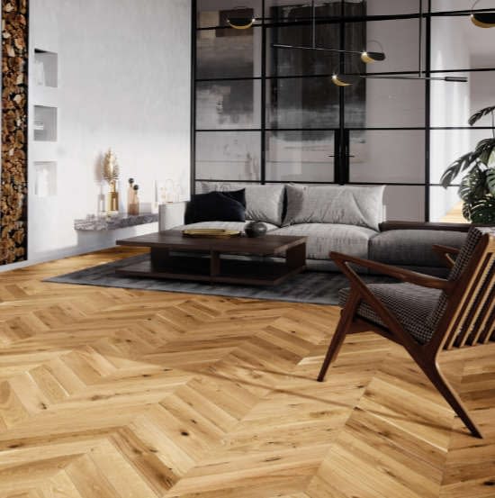 Chevron Engineered Oak Flooring Brushed & Lacquered T&G