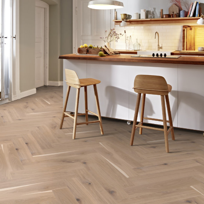 Boen Herringbone Click White Vivo Oak Engineered Flooring Brushed & Oiled