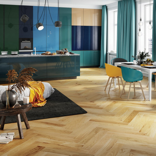 Atkinson & Kirby Siwa Click Herringbone Engineered Oak Flooring Brushed Matt Lacquer